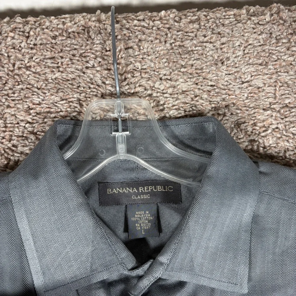 Banana‎ Republic Classic Mens Grey Herringbone 100% Cotton Button Down Shirt L